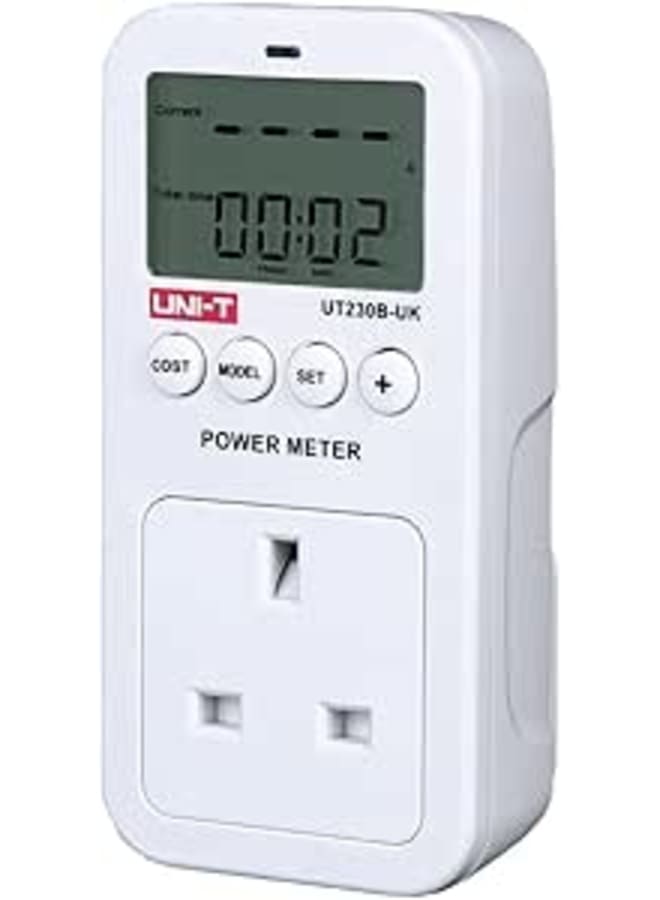 مقبس قياس الطاقة UNI-T UT230B-UK، يراقب حالة تشغيل الأجهزة الكهربائية من حيث الجهد والتيار والوقت واستهلاك الطاقة.