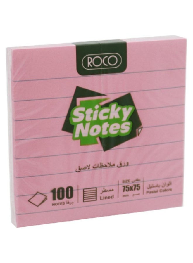 روكو ملاحظات لاصقة مسطرة، 75 × 75 مم، 100 ورقة، لون وردي - Image 1