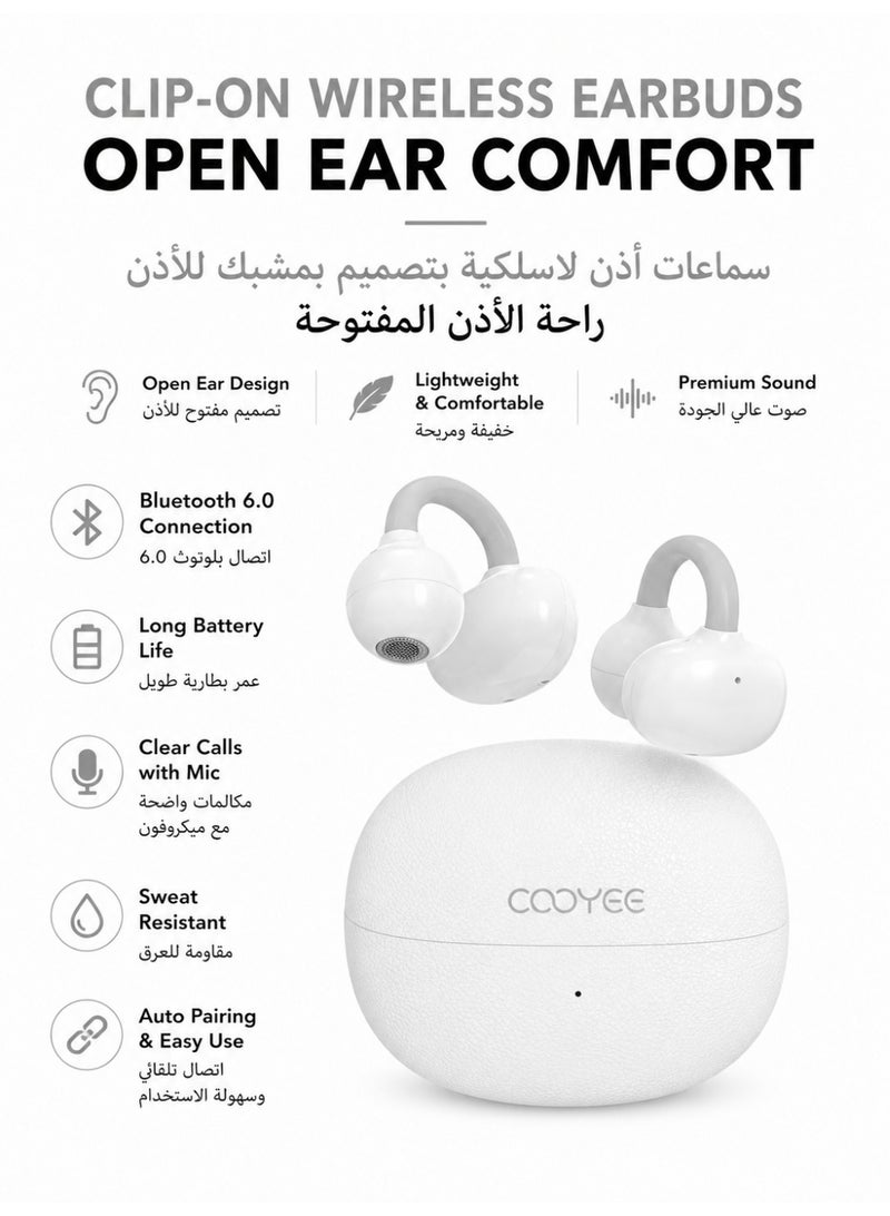 Cooyee سماعات أذن لاسلكية بتصميم مشبك، بلوتوث 6.0، مفتوحة الأذن، للرياضة والعمل والاستخدام اليومي - Image 1