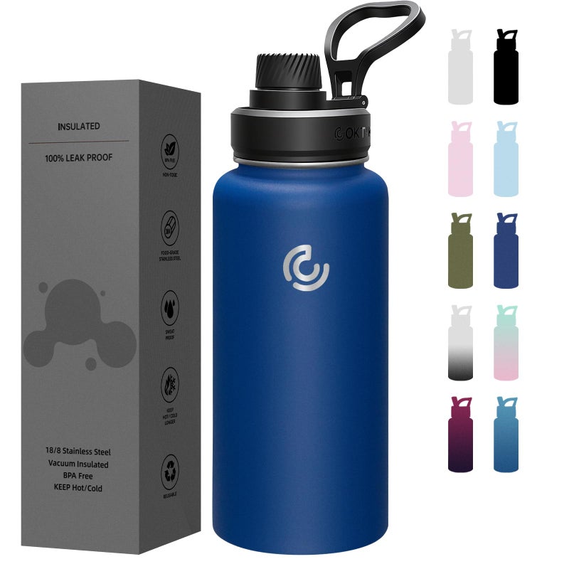 Sports Water Bottle 32oz Insulated Water Bottle with HandleStainless SteelSimple ModernSuitable for Travel School Boy GirlCobalt