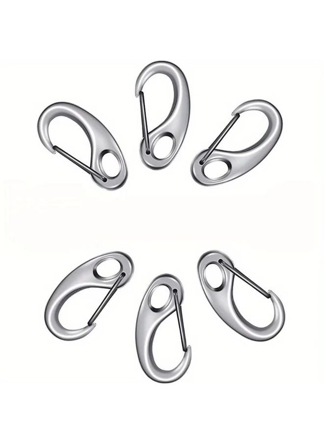 6pcs 50mm Stainless Steel Spring Snap Hook Egg Shape Carabiner Clip for Outdoor Camping - Image 1