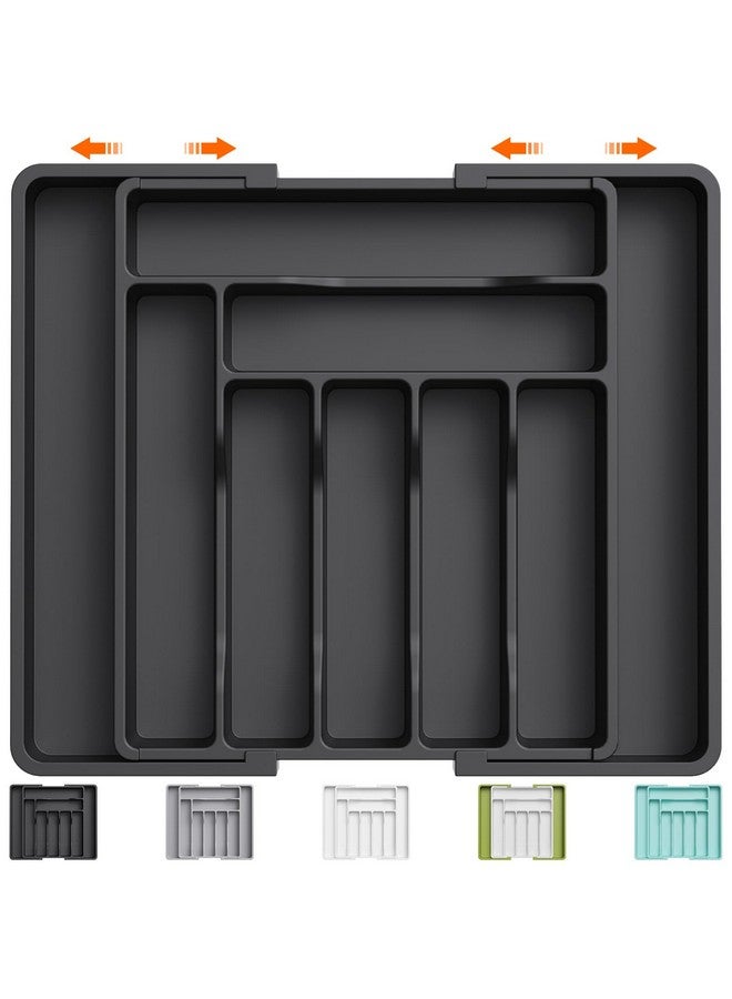 Lifewit Silverware Drawer Organizer, Expandable Utensil Organizer for Kitchen Drawers, Adjustable Cutlery and Flatware Tray, Plastic Spoons Forks Knives Holder Storage Dividers, Large, Black - Image 1
