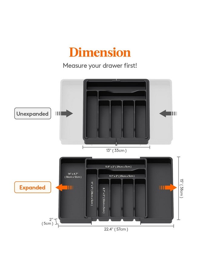 Lifewit Silverware Drawer Organizer, Expandable Utensil Organizer for Kitchen Drawers, Adjustable Cutlery and Flatware Tray, Plastic Spoons Forks Knives Holder Storage Dividers, Large, Black - Image 3