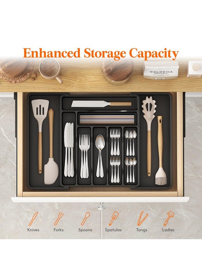 Lifewit Silverware Drawer Organizer, Expandable Utensil Organizer for Kitchen Drawers, Adjustable Cutlery and Flatware Tray, Plastic Spoons Forks Knives Holder Storage Dividers, Large, Black - Image 2