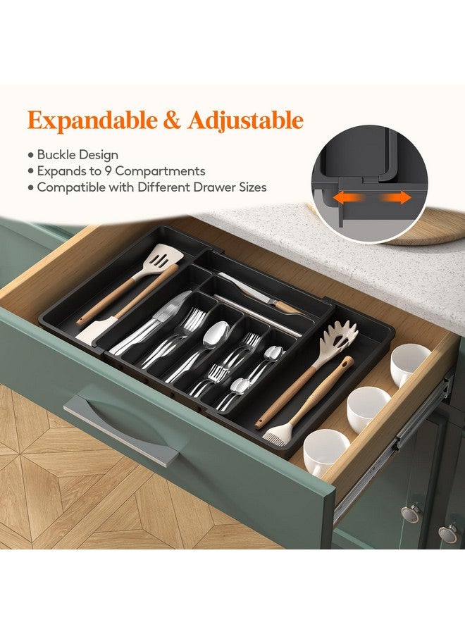 Lifewit Silverware Drawer Organizer, Expandable Utensil Organizer for Kitchen Drawers, Adjustable Cutlery and Flatware Tray, Plastic Spoons Forks Knives Holder Storage Dividers, Large, Black - Image 4