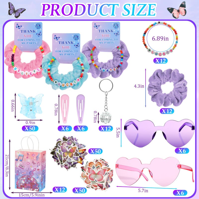 Hoteam 184 Pcs Kpop Party Popular Singer Favors Friendship Bead Bracelets Velvet Hair Scrunchies Disco Keychain Heart Sunglasses Clips Butterfly Stickers Gift Bags for Adults Women Fans Y2k Party - Image 2