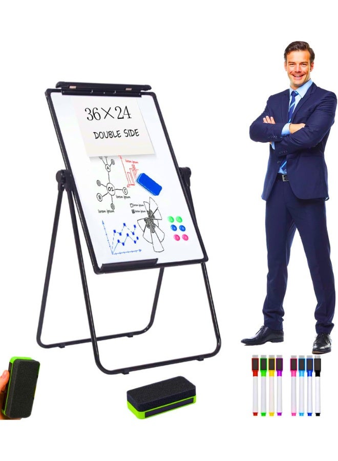 Stand White Board - 60x90cm Magnetic Dry Erase Flipchart Easel Board, Height Adjustable Portable Whiteboard, with 8 Colorful Magnetic Markers and 1 Dry Eraser - Image 1