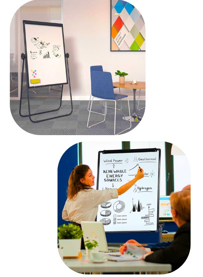 Stand White Board - 60x90cm Magnetic Dry Erase Flipchart Easel Board, Height Adjustable Portable Whiteboard, with 8 Colorful Magnetic Markers and 1 Dry Eraser - Image 3