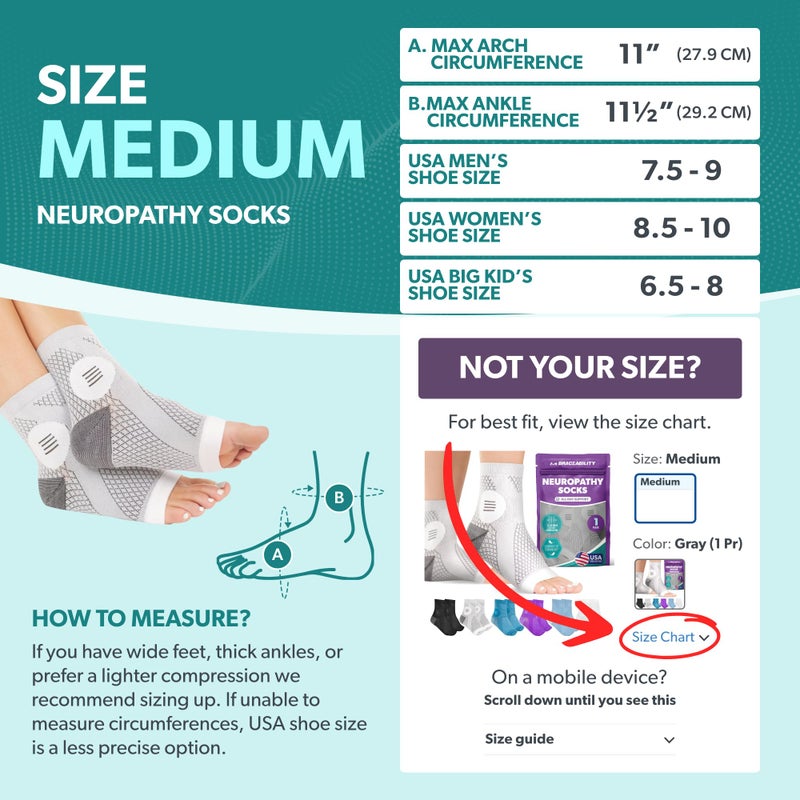 BraceAbility Neuropathy Socks (Pair) - Peripheral Neuritis Compression Diabetic Toeless Foot Sleeves for Nerve Damage Pain in Feet, Ankle Gout, Plantar Fasciitis Relief Brace for Men and Women (M - Gray) - Image 2