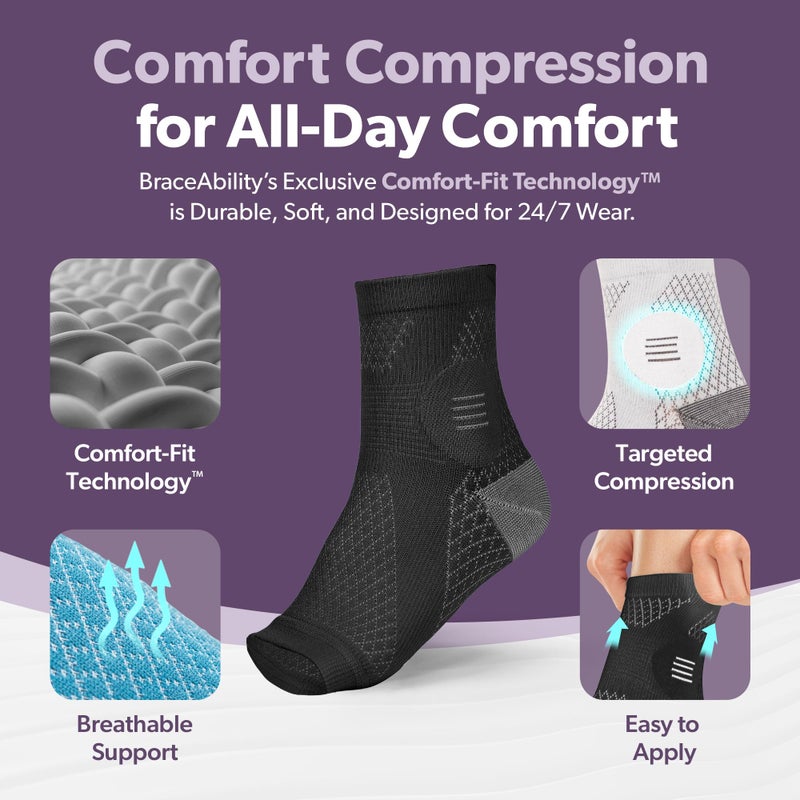 BraceAbility Neuropathy Socks (Pair) - Peripheral Neuritis Compression Diabetic Toeless Foot Sleeves for Nerve Damage Pain in Feet, Ankle Gout, Plantar Fasciitis Relief Brace for Men and Women (M - Gray) - Image 3