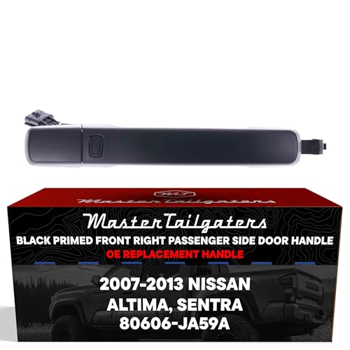 Master Tailgaters Exterior Door Handle Black Primed Replacement for Nissan Altima Coupe 08-13, Altima Sedan 07-12, Altima Hybrid 07-11, Sentra 07-12 OE Part # 80606-JA59A | Front Right Passenger Side w/o Keyhole Cover - Image 1