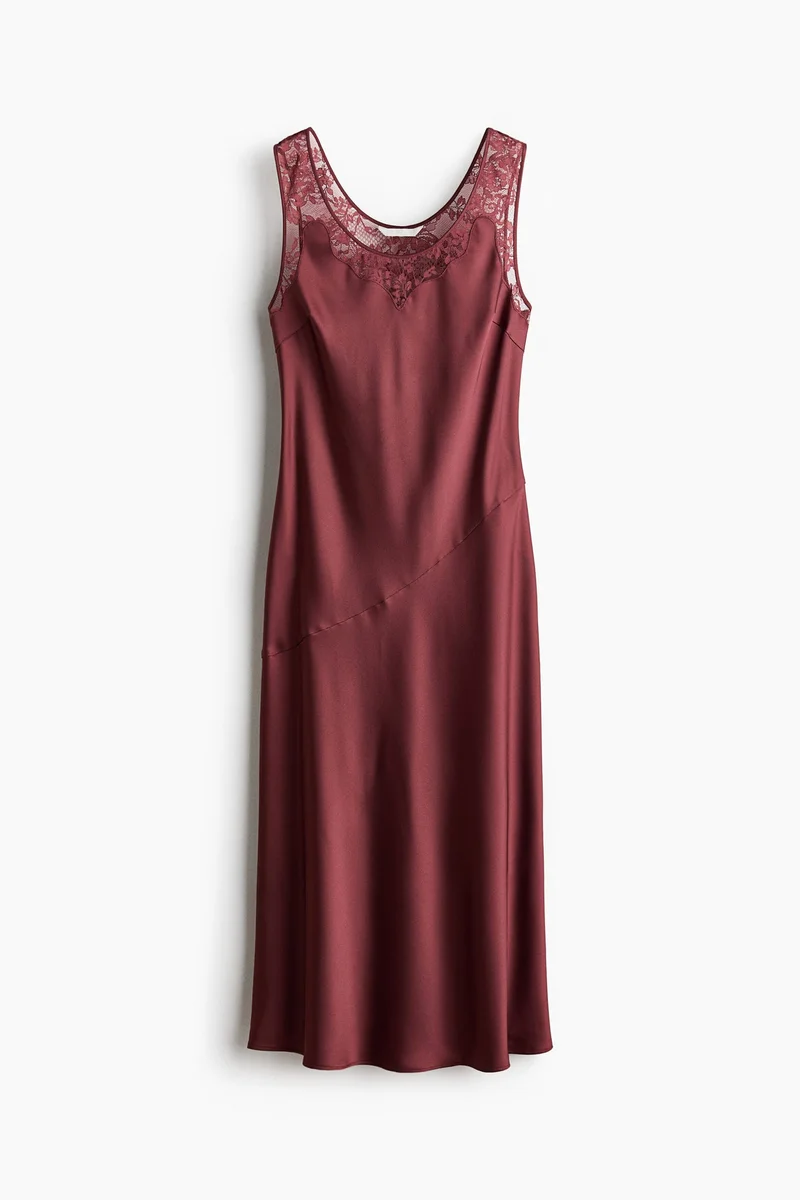 Lace-inset satin dress