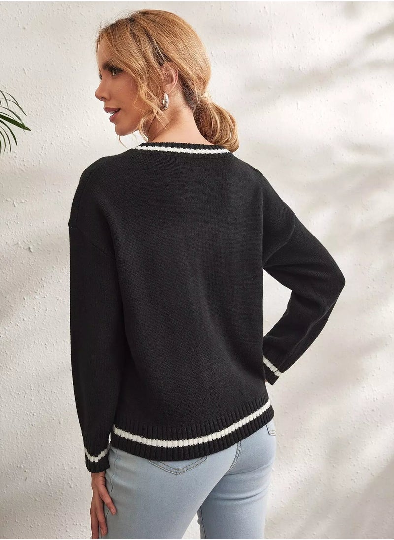 Skull Pattern Drop Shoulder Sweater
