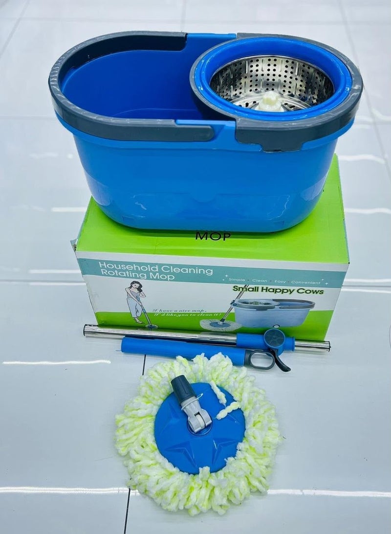 360° Spin Mop and Bucket System, Household Cleaning Rotating Mop with Stainless Steel Spin Basket, Hands-Free Wringing, Extendable Handle & Microfiber Mop Head - Blue - Image 2
