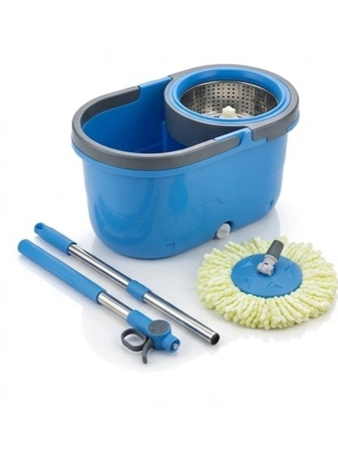 360° Spin Mop and Bucket System, Household Cleaning Rotating Mop with Stainless Steel Spin Basket, Hands-Free Wringing, Extendable Handle & Microfiber Mop Head - Blue - Image 1