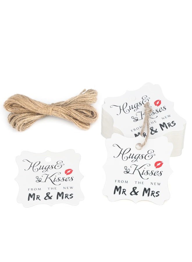 g2plus Wedding Favour Gift Tags, 100 PCS White Square Tags with 30m Natural Jute Twine Perfect for Bridal Baby Shower Anniversary- Hug & Kisses from The New Mr & Mrs - Image 1