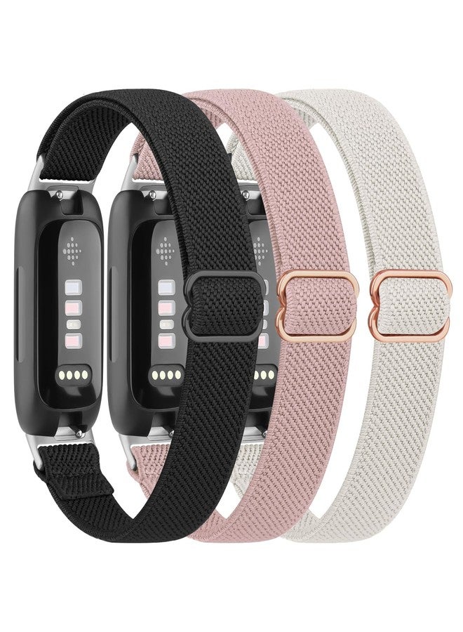 Meliya 3-Pack Elastic Bands for Fitbit Inspire 3 / Inspire 2 / Inspire/Inspire HR Bands Women Men, Soft Loop Stretchy Straps Replacement Wristband for Fitbit Inspire Fitness Tracker (Black+Pink+Starlight) - Image 1