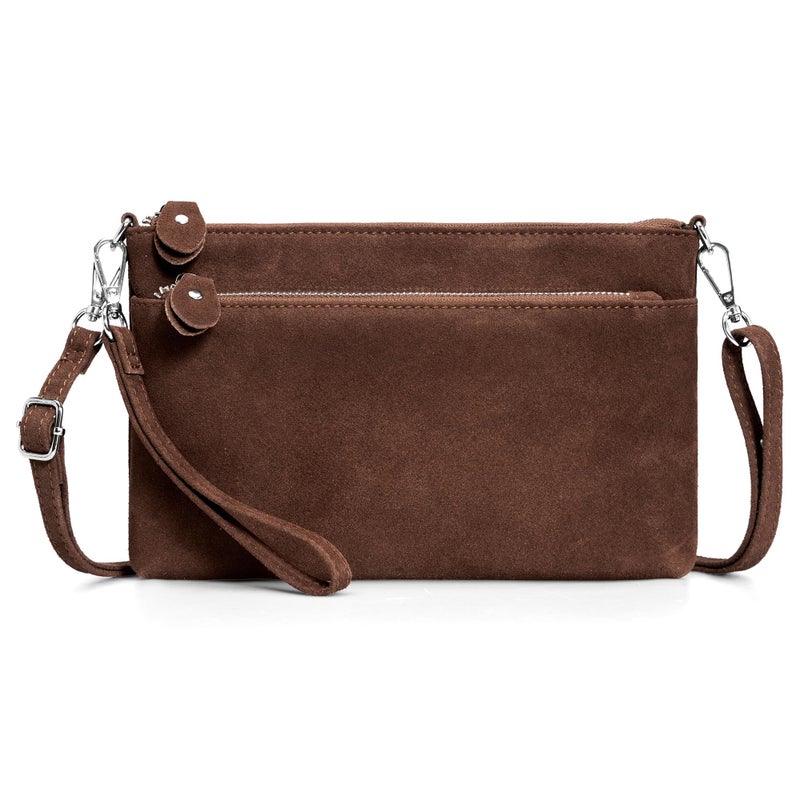befen Real Suede Bags for Women, Leather Wristlet Wallets RFID Blocking Small Crossbody Bags, Women Leather Purses Handbags Shoulder Bag Trendy Clutch Purse with 2 Strap - Image 1