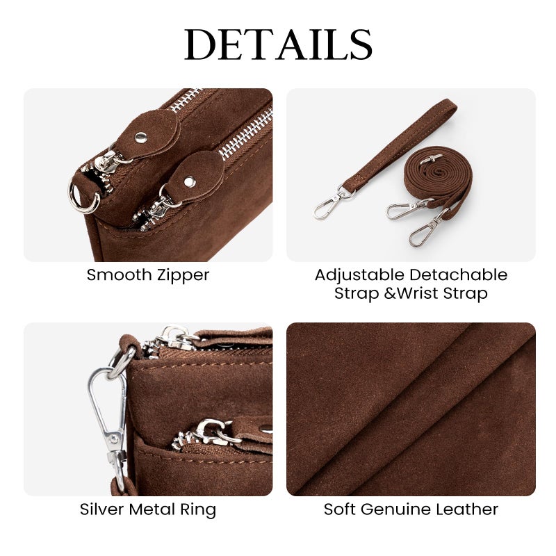befen Real Suede Bags for Women, Leather Wristlet Wallets RFID Blocking Small Crossbody Bags, Women Leather Purses Handbags Shoulder Bag Trendy Clutch Purse with 2 Strap - Image 5