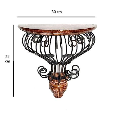 Woodiva Wooden & Wrought Iron Wall Bracket Shelf - Fancy Plant Stand & Garden Decor Rack for Home & Living Room, Black & Brown (35x30x15 cm) - Image 4