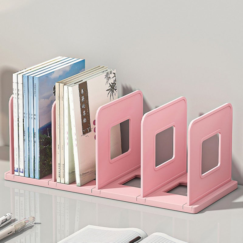 Book Organizer File Holder PP Minimalist Vertical 4 Slots File Sorter for Classroom Office Desktop Home Pink - Image 4