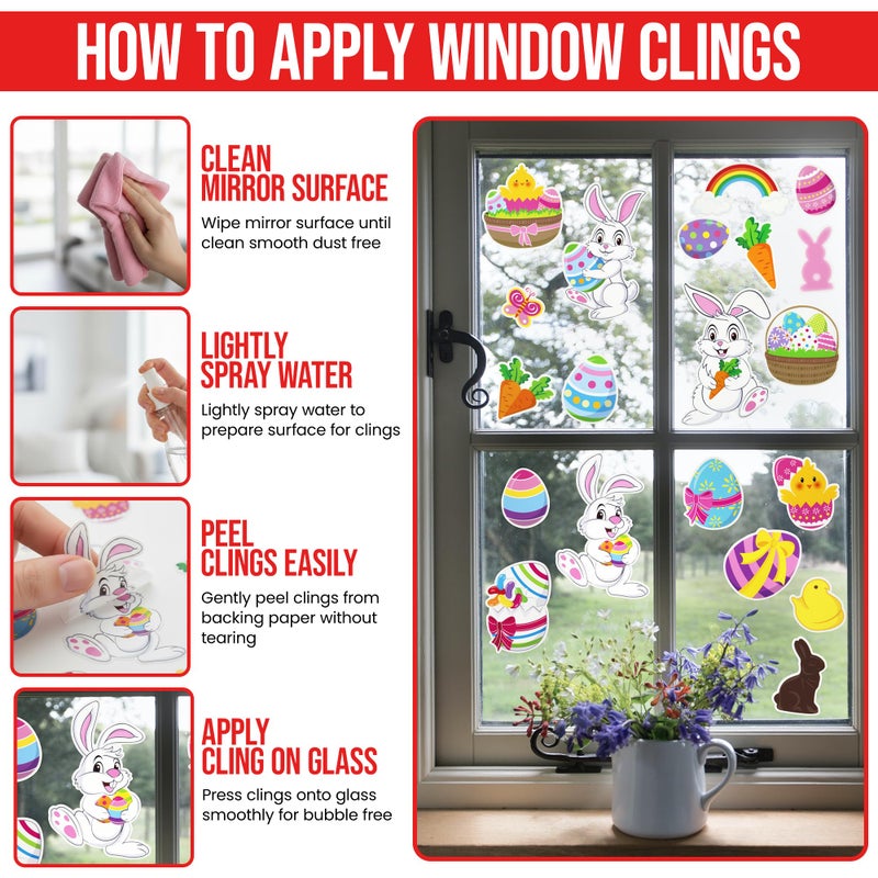 Iconikal 100-Count Window Clings for Easter, Static Bunny Egg Decals for Glass Reusable, 5 Sheets of 20 - Image 3