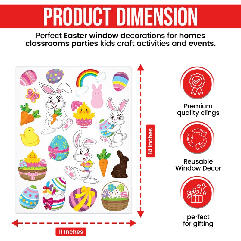 Iconikal 100-Count Window Clings for Easter, Static Bunny Egg Decals for Glass Reusable, 5 Sheets of 20 - Image 5