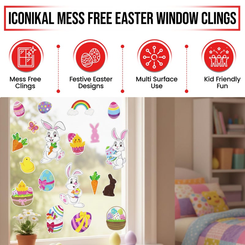 Iconikal 100-Count Window Clings for Easter, Static Bunny Egg Decals for Glass Reusable, 5 Sheets of 20 - Image 2