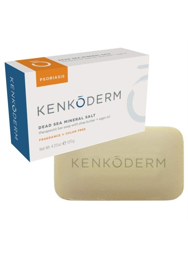 KENKODERM Psoriasis Mineral Salt Soap with Argan Oil & Shea Butter 4.25 oz | 1 Bar | Dermatologist Developed | Fragrance + Color Free - Image 1