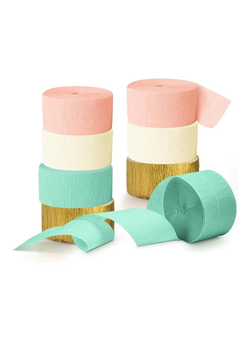 saykfoe 8 Rolls Pastel Party Decorations, Mint Green Pink White Gold Crepe Paper Streamers for Wedding, Baby Bridal Shower, Engagement Party, Birthday, Valentine's Day - Image 1