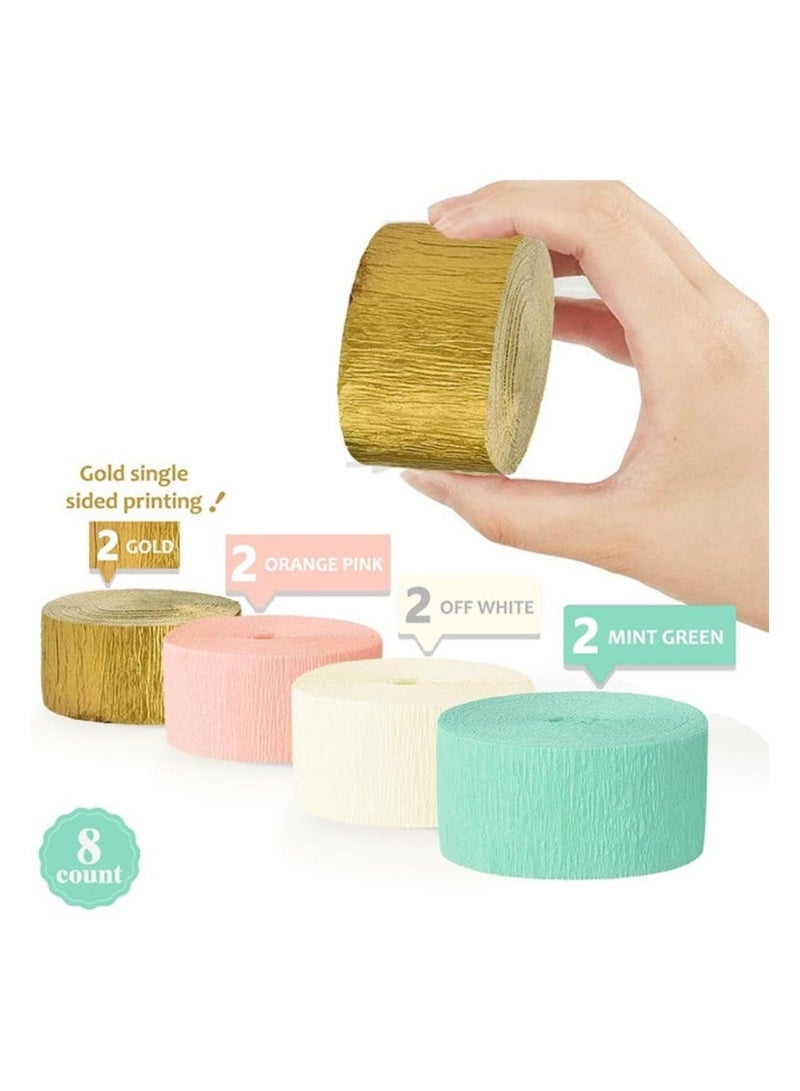saykfoe 8 Rolls Pastel Party Decorations, Mint Green Pink White Gold Crepe Paper Streamers for Wedding, Baby Bridal Shower, Engagement Party, Birthday, Valentine's Day - Image 4