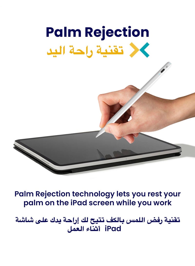 تاينيموس قلم ايباد ستايلس إلكتروني رقمي نشط ذكي بميزة شحن سريع و رفض راحة اليد لجهاز أبل ايباد 2018 وما بعد أبيض - Image 3