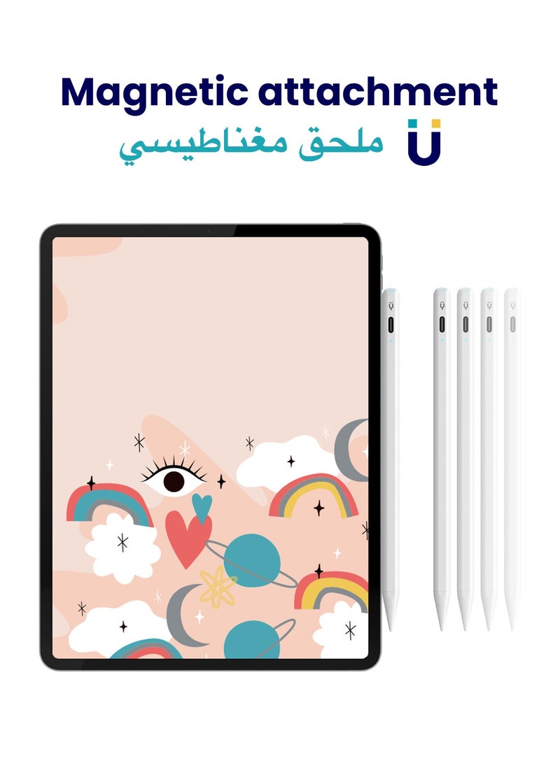 تاينيموس قلم ايباد ستايلس إلكتروني رقمي نشط ذكي بميزة شحن سريع و رفض راحة اليد لجهاز أبل ايباد 2018 وما بعد أبيض - Image 4