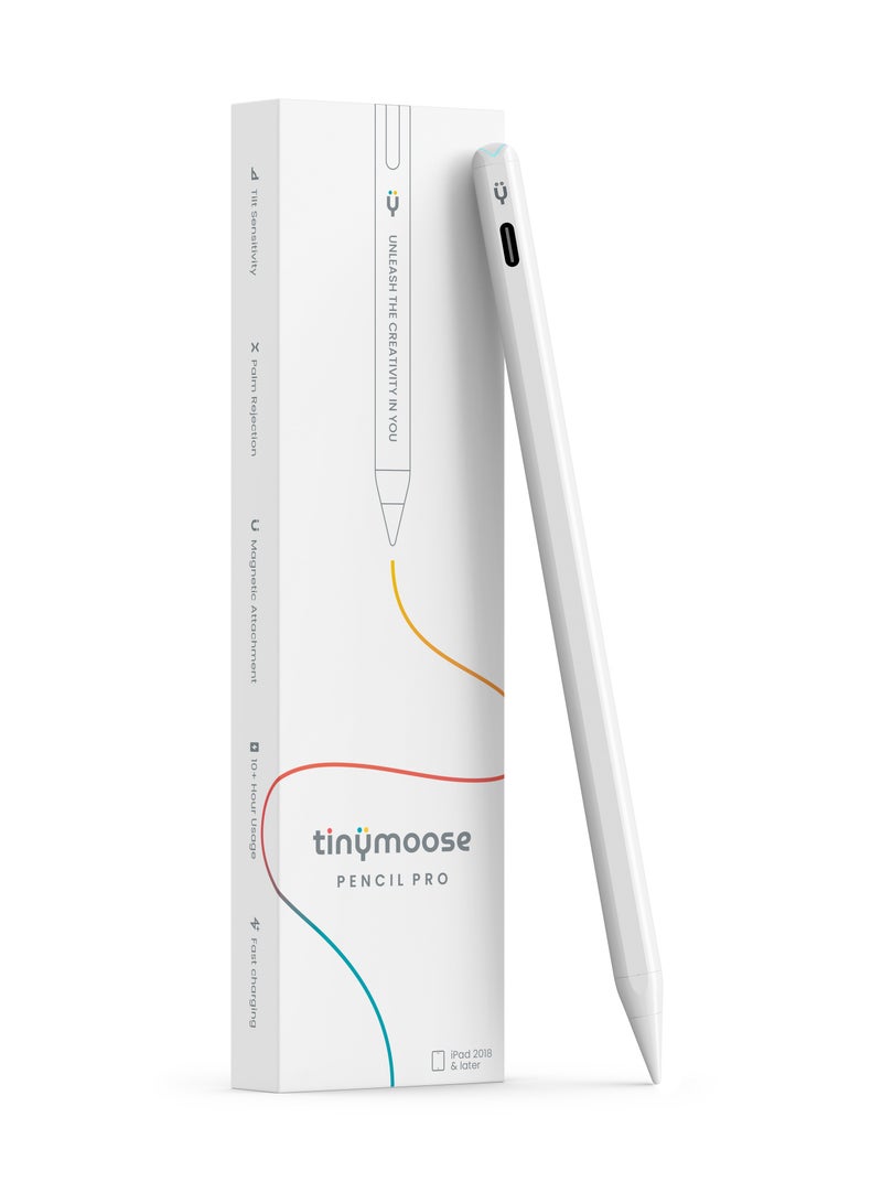 تاينيموس قلم ايباد ستايلس إلكتروني رقمي نشط ذكي بميزة شحن سريع و رفض راحة اليد لجهاز أبل ايباد 2018 وما بعد أبيض - Image 1