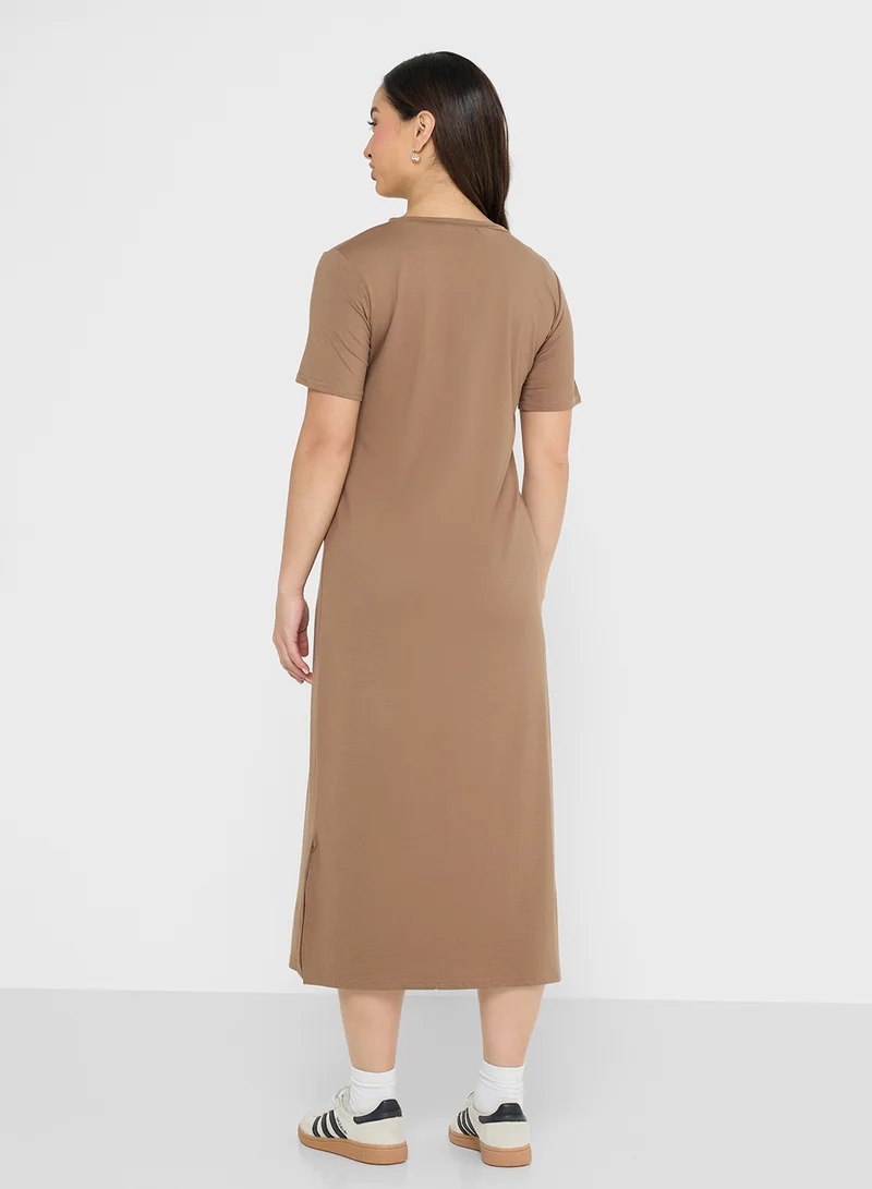 Ginger Basics Cotton Maxi T-shirt Dress with Slit