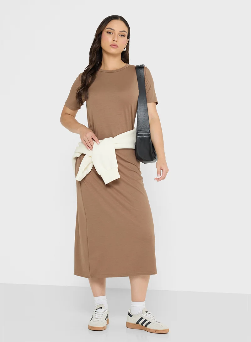 Ginger Basics Cotton Maxi T-shirt Dress with Slit