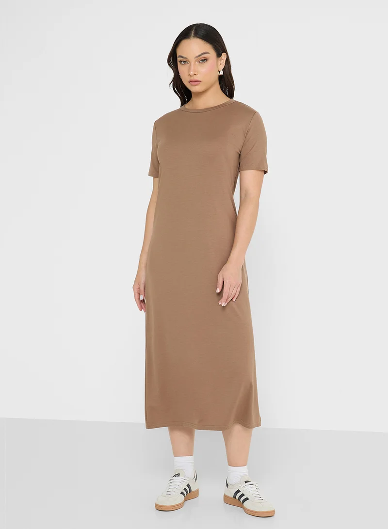 Ginger Basics Cotton Maxi T-shirt Dress with Slit