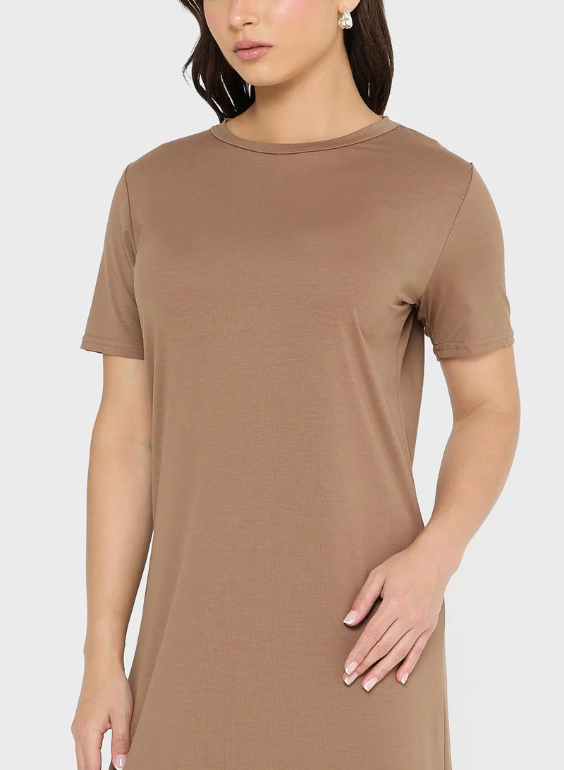 Ginger Basics Cotton Maxi T-shirt Dress with Slit