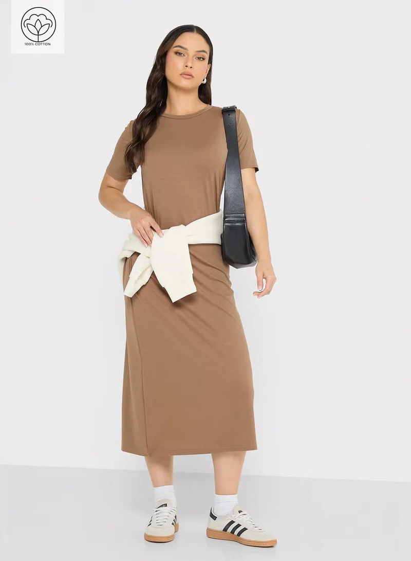 Ginger Basics Cotton Maxi T-shirt Dress with Slit