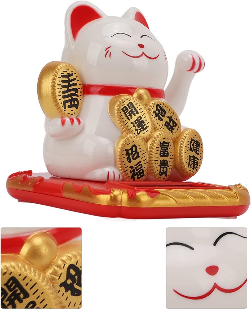Solar Powered Lucky Cat,Solar Powered Mini Size Lucky Cat, Cute Smile Maneki Neko for Car Bedroom Office (White) - Image 2