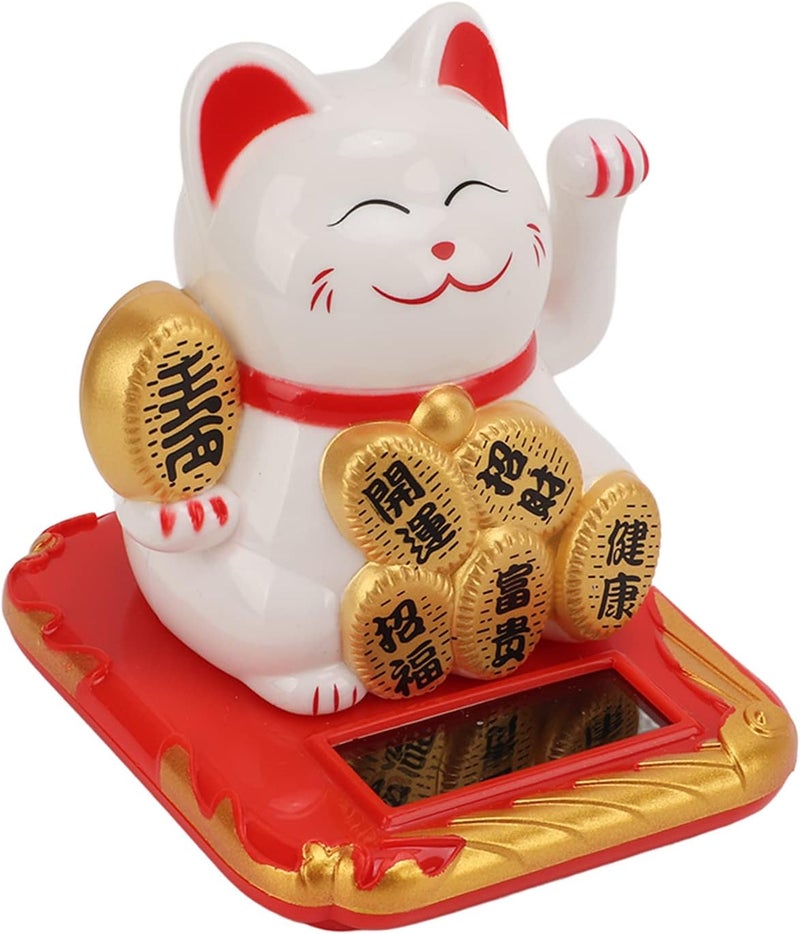 Solar Powered Lucky Cat,Solar Powered Mini Size Lucky Cat, Cute Smile Maneki Neko for Car Bedroom Office (White) - Image 5