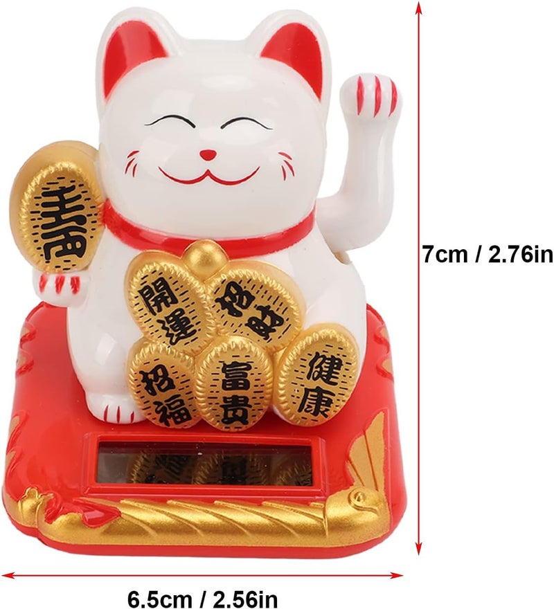 Solar Powered Lucky Cat,Solar Powered Mini Size Lucky Cat, Cute Smile Maneki Neko for Car Bedroom Office (White) - Image 4