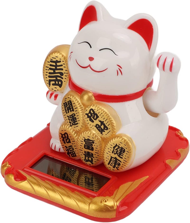 Solar Powered Lucky Cat,Solar Powered Mini Size Lucky Cat, Cute Smile Maneki Neko for Car Bedroom Office (White) - Image 1