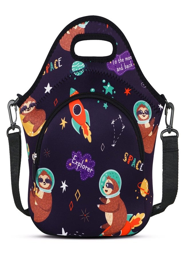 Violet Mist Neoprene Lunch Bag Insulated Lunch Bag Tote Cute Large Thermal Lunchbags with Pocket Detachable Adjustable Shoulder Strap Lunchbox Food Handbags Gifts for Women Men Adult, Space Sloth - Image 1