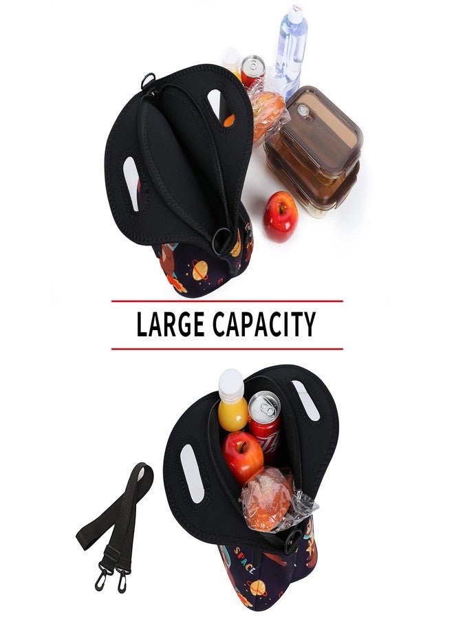 Violet Mist Neoprene Lunch Bag Insulated Lunch Bag Tote Cute Large Thermal Lunchbags with Pocket Detachable Adjustable Shoulder Strap Lunchbox Food Handbags Gifts for Women Men Adult, Space Sloth - Image 4