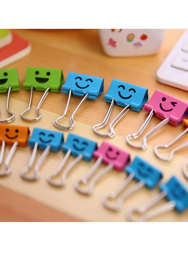 SOLARAE Medium Metal Paper Clips Assorted 48 Pack Colored Binder with  Lovely Hollow Smiling Face/Multi-Color Photo File Document Clip Clamp Organizer for Office Home (25mm) - Image 1