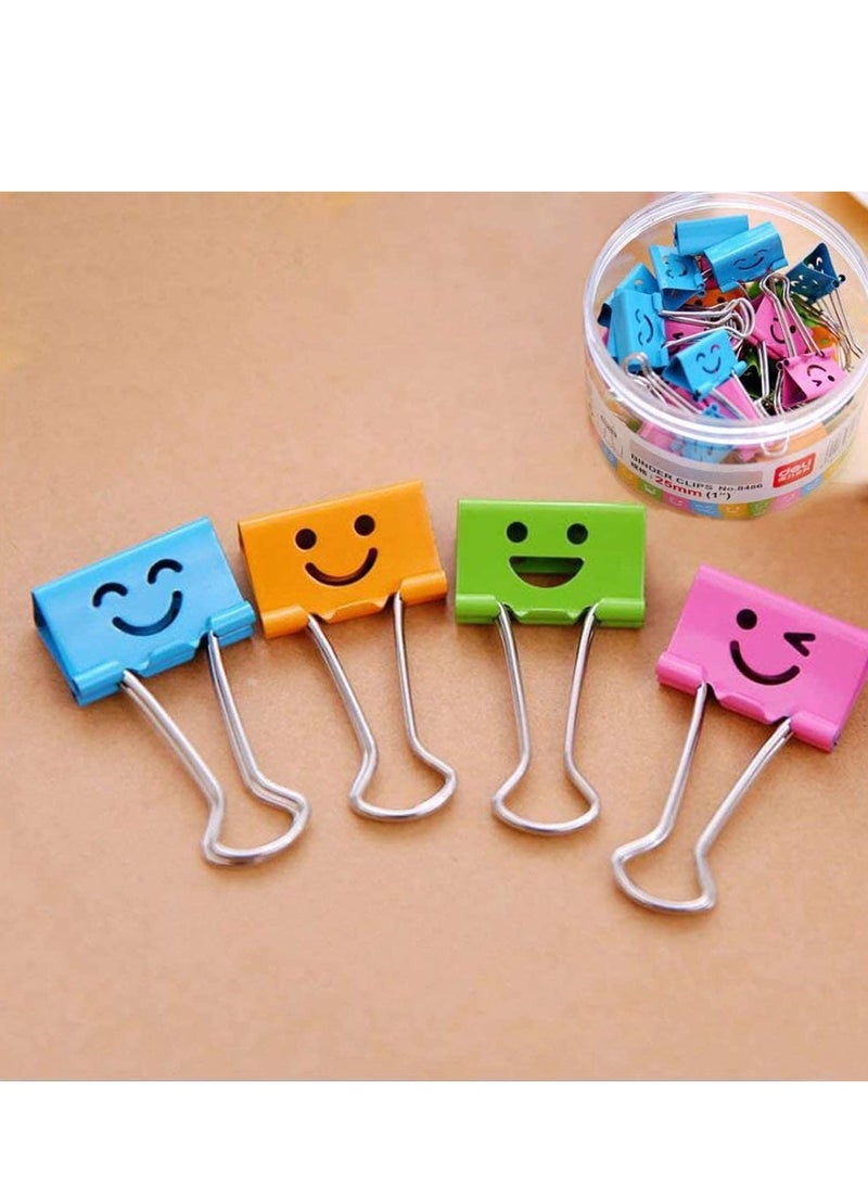 SOLARAE Medium Metal Paper Clips Assorted 48 Pack Colored Binder with  Lovely Hollow Smiling Face/Multi-Color Photo File Document Clip Clamp Organizer for Office Home (25mm) - Image 2