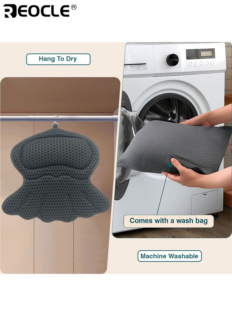 ريوكل وسادة حمام سبا فاخرة مع تقنية شبكة هوائية 4D أكواب شفط مضادة للحساسية غير قابلة للانزلاق دعم الرقبة والظهر آلة تجفيف سريع قابلة للغسل هدية تبعي حمام الاسترخاء للرجال والنساء - Image 4