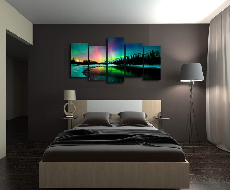 Cao Gen Decor Art S01927 5 Pieces Wall Art Aurora scenery Painting on Canvas Stretched and Framed Canvas Paintings Ready to Hang for Home Decorations Wall Decor - Image 5