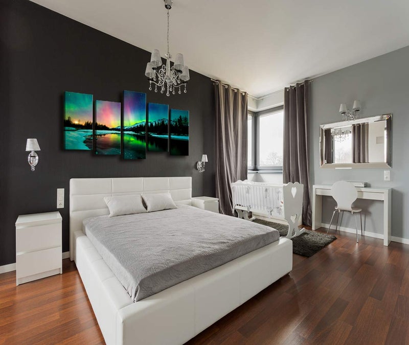 Cao Gen Decor Art S01927 5 Pieces Wall Art Aurora scenery Painting on Canvas Stretched and Framed Canvas Paintings Ready to Hang for Home Decorations Wall Decor - Image 2